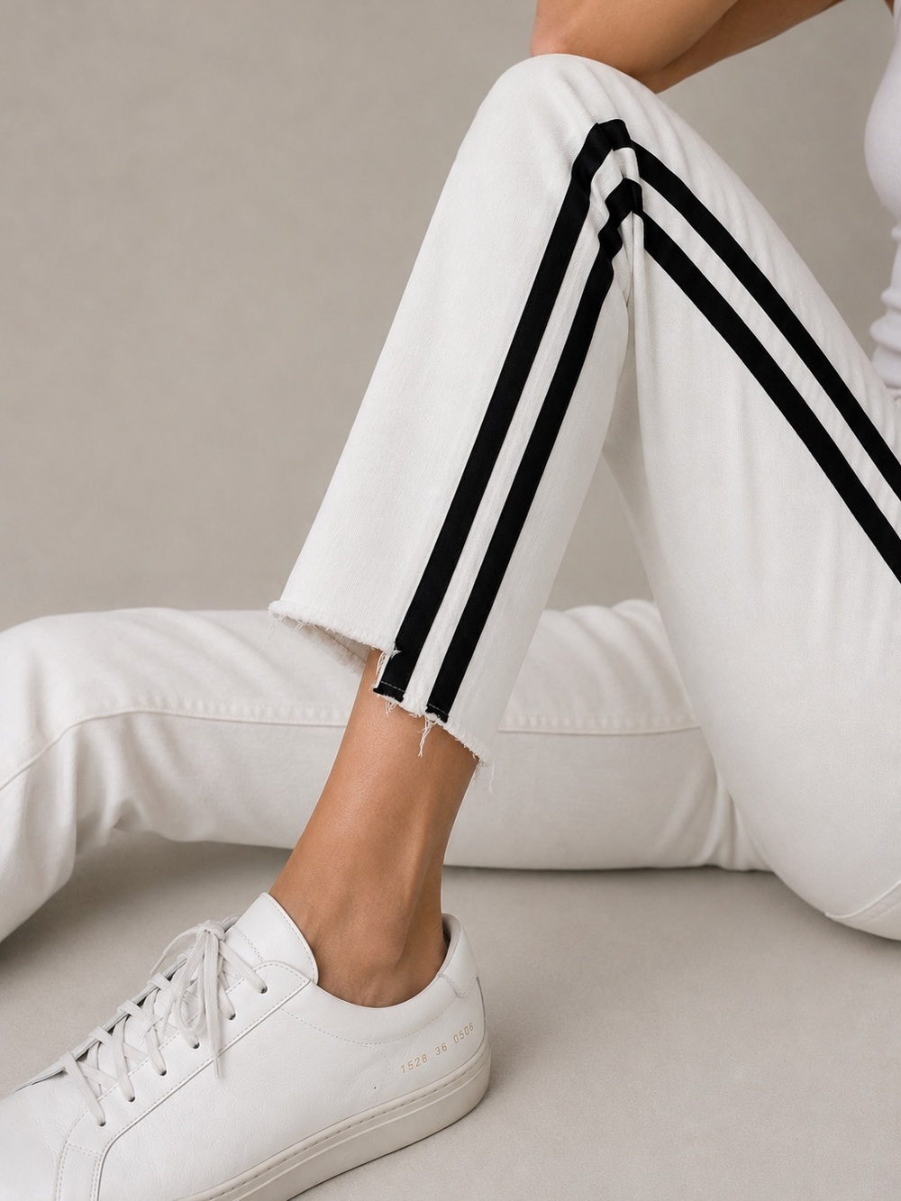 🆓 $0 WITH PURCHASE - MOTHER Jeans LIKE NEW White Insider Crop Fray Stripe Sz 23
